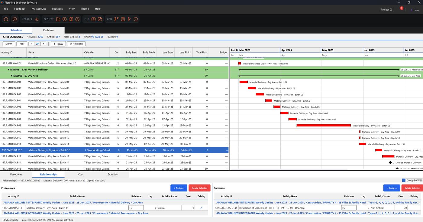 CPM Calculations and Auto Relationships screen