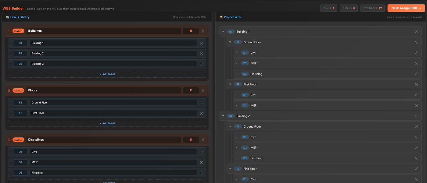 WBS Builder screen